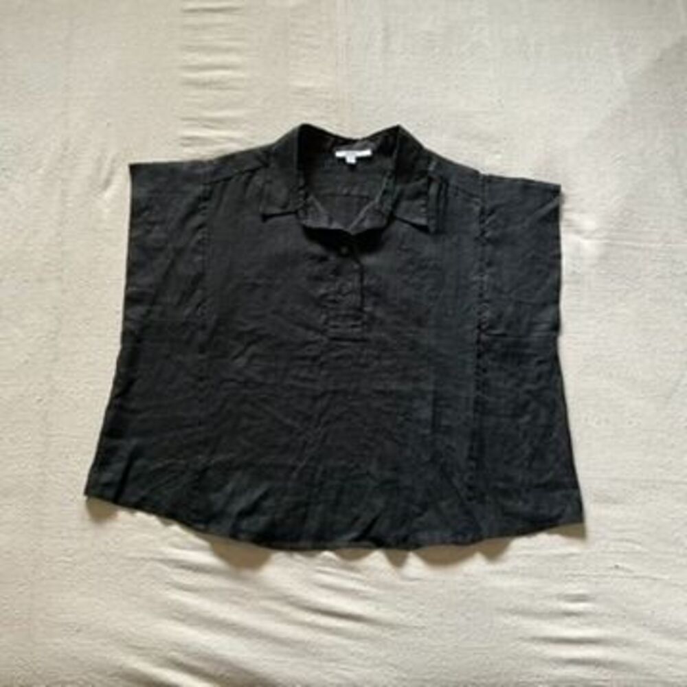 Chico's Black Linen Short-Sleeve Shirt Size 1 — Collared, Boxy Fit